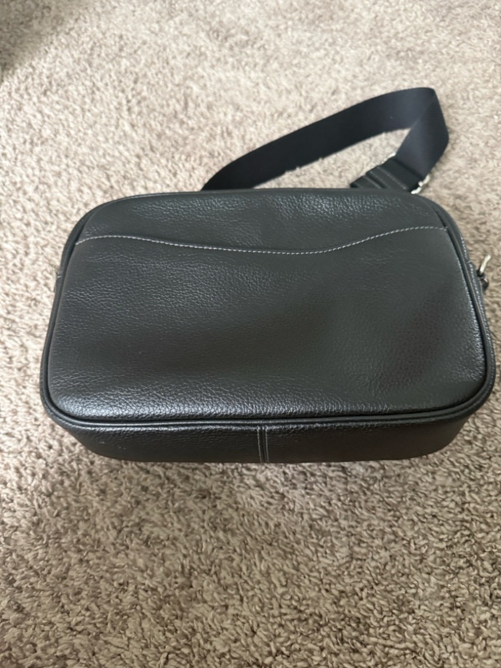 Black Leather Crossbody Sling Bag - Men